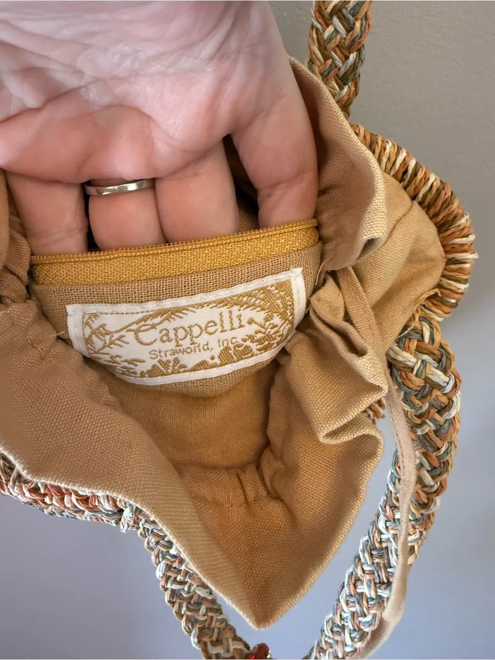 Capelli of New York Braided Straw Bucket Bag in Tan, Cream and Blue-Grey - Picture 3 of 5